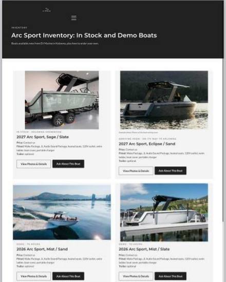 EV Marine new inventory page
