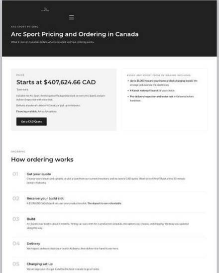 EV Marine: Pricing and ordering page