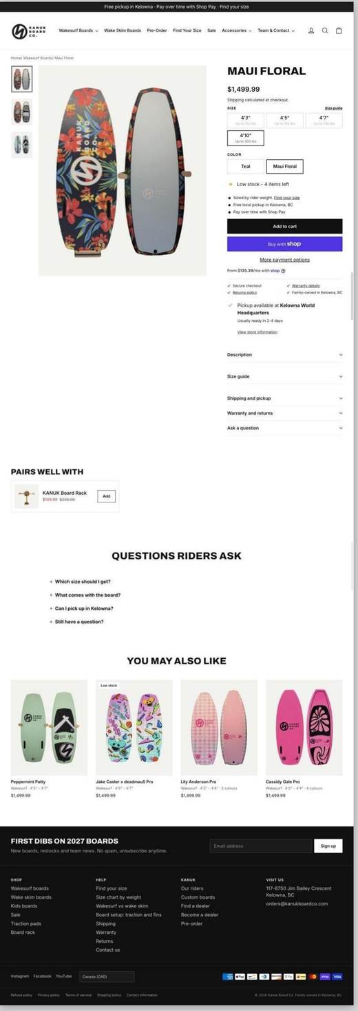 Kanuk Board Co board page after the CRO Digital rebuild