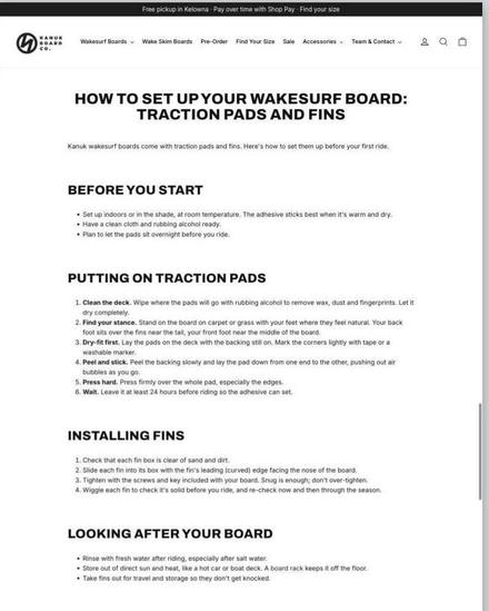 Kanuk Board Co: How to set up traction pads and fins page