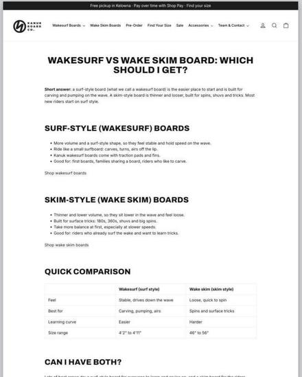 Kanuk Board Co: Wakesurf vs wake skim page